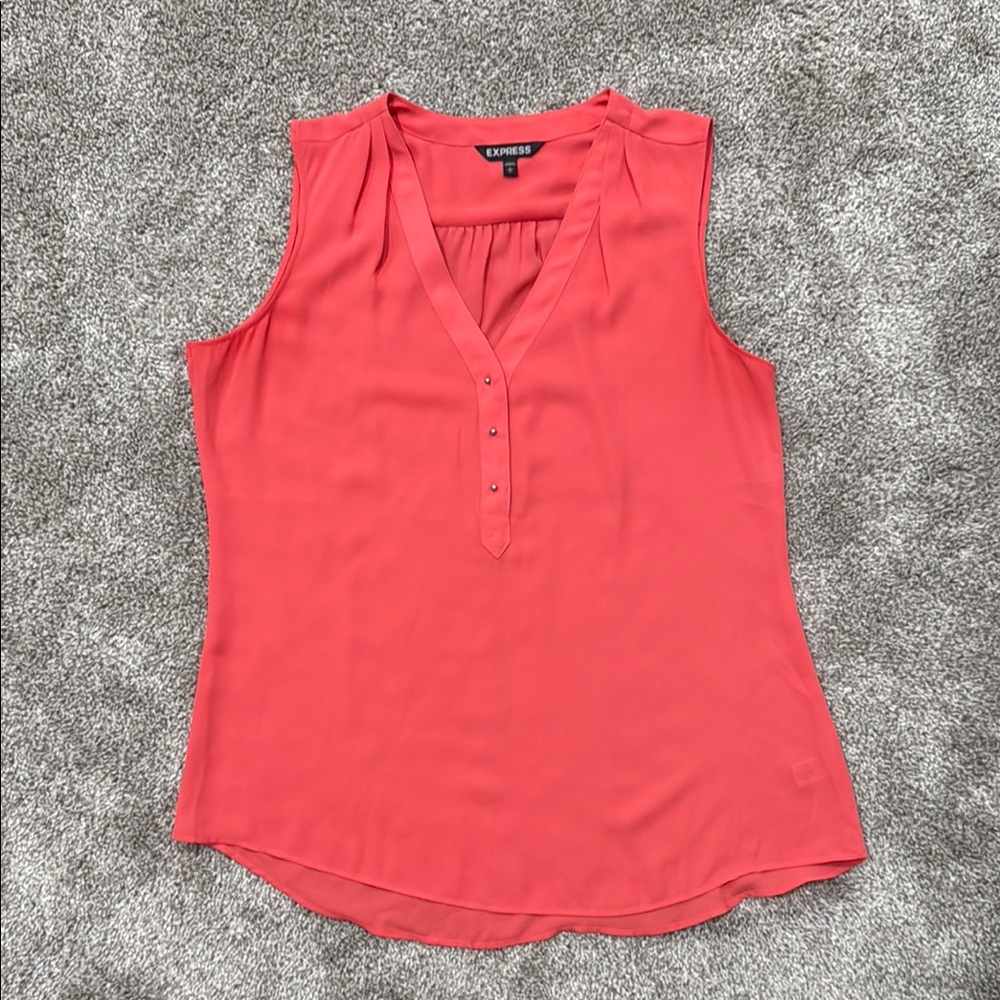 Express Coral Sleeveless Buttoned Polo Blouse